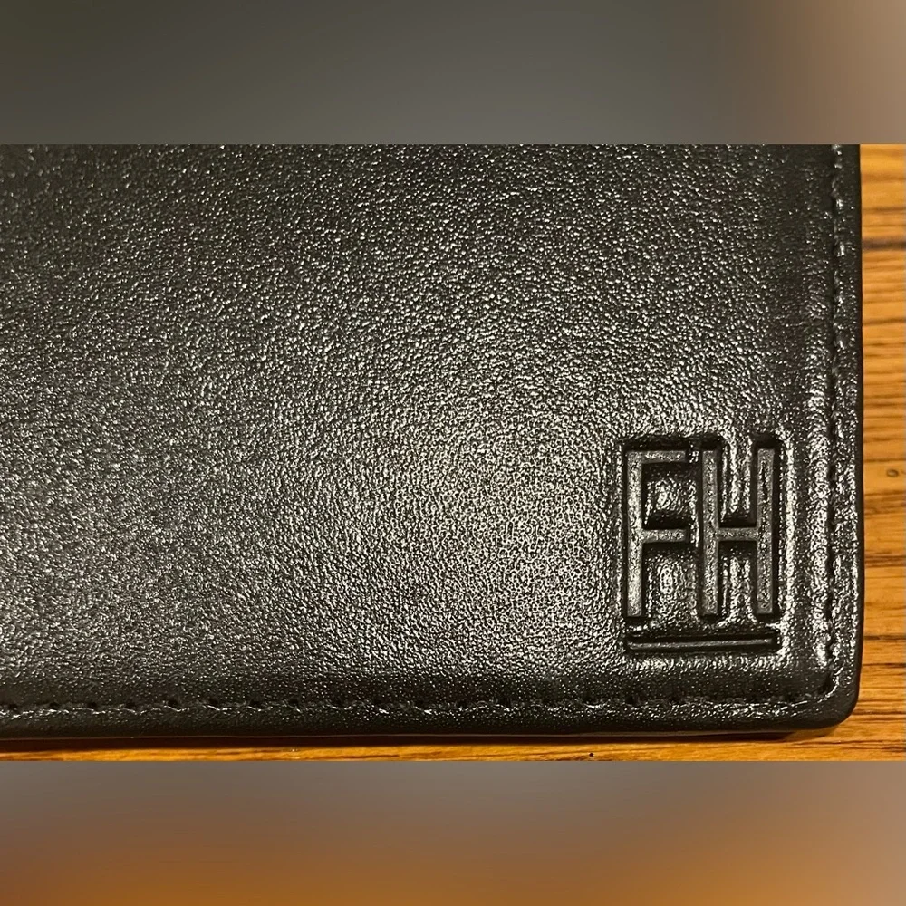 Forrest & Harold leather wallet, black/grey, folded 4.25 X 2.75 inches